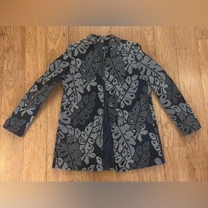 NWOT J. Mclaughlin Women's Hester Raffia Palm Leaf Jacket Navy Blue White Collar
